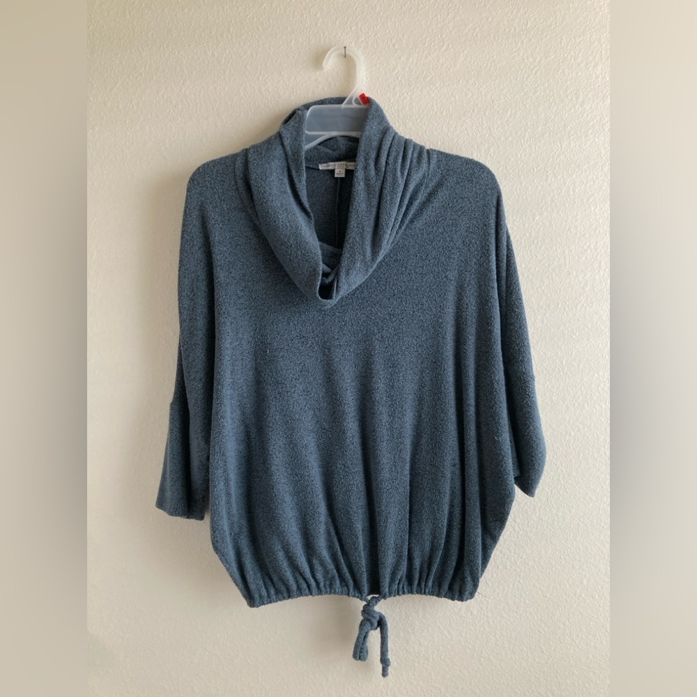 Green Envelope Teal Cowl Neck Sweater Size S Dolman Sleeve Drawstring Hem